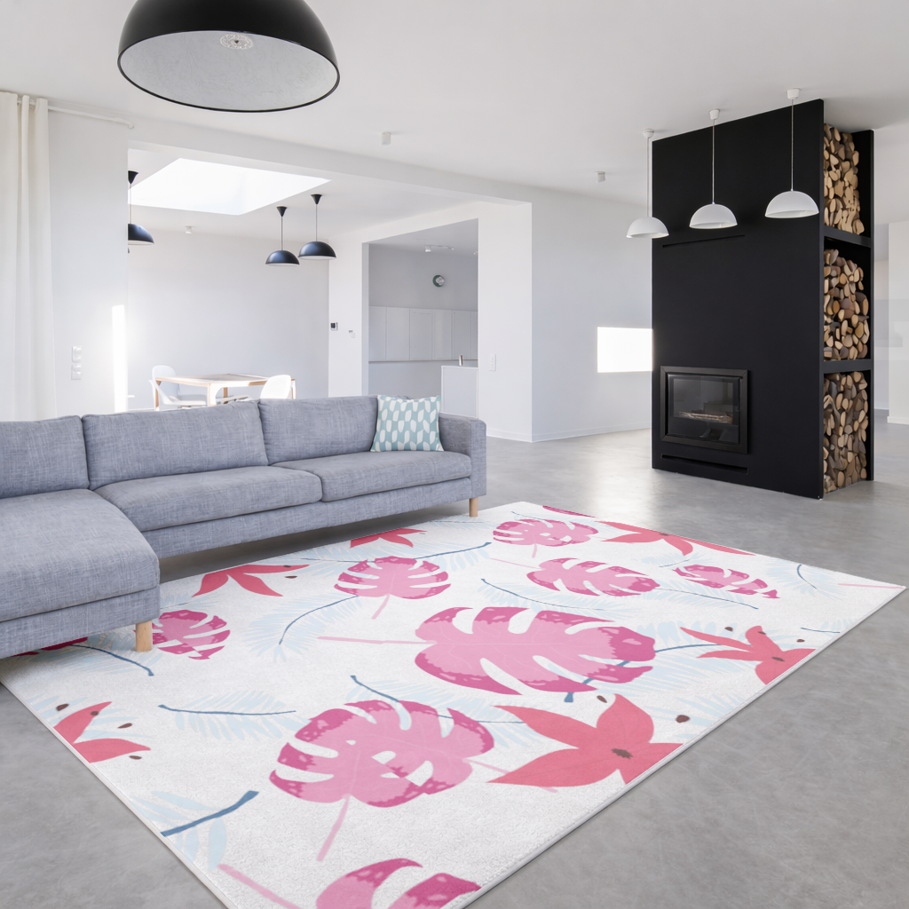 Pink Monstera and Tropical Lily Living room carpet