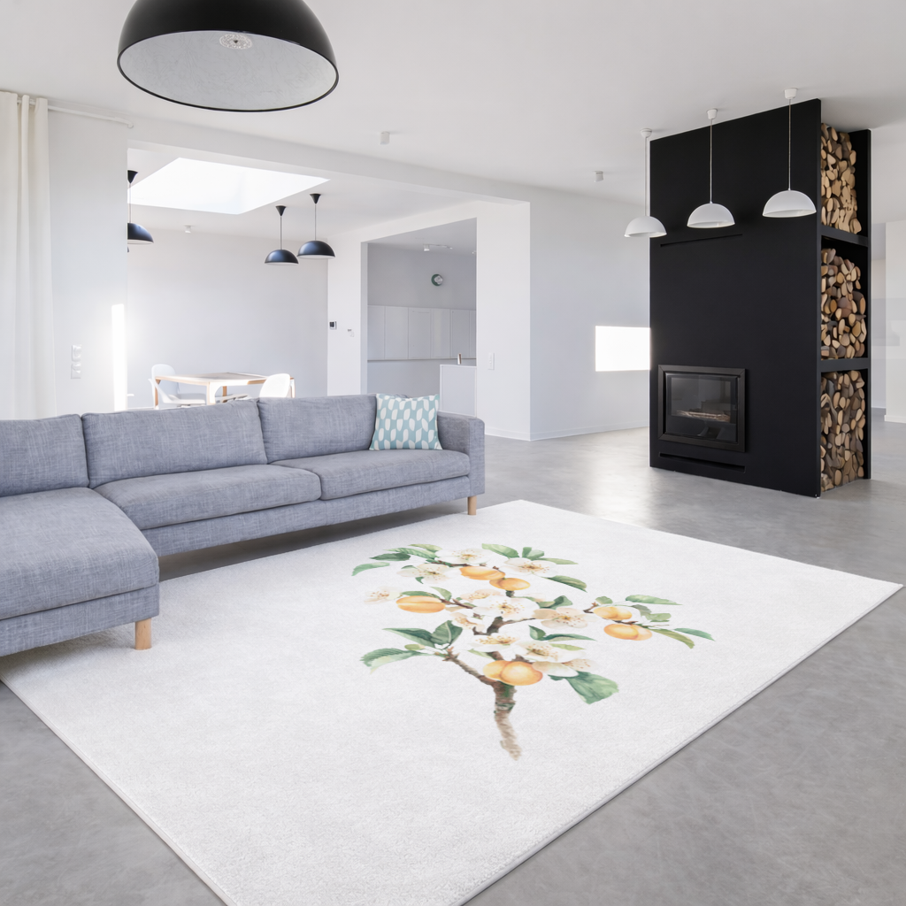 Watercolor Apricot Blossom Branch Living room carpet