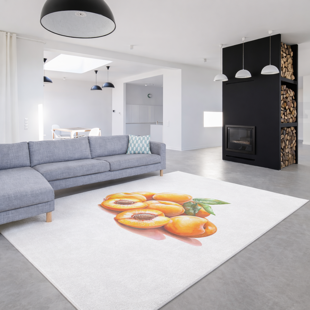 Sulu Boya Kayısı ve Yaprak Salon Halısı