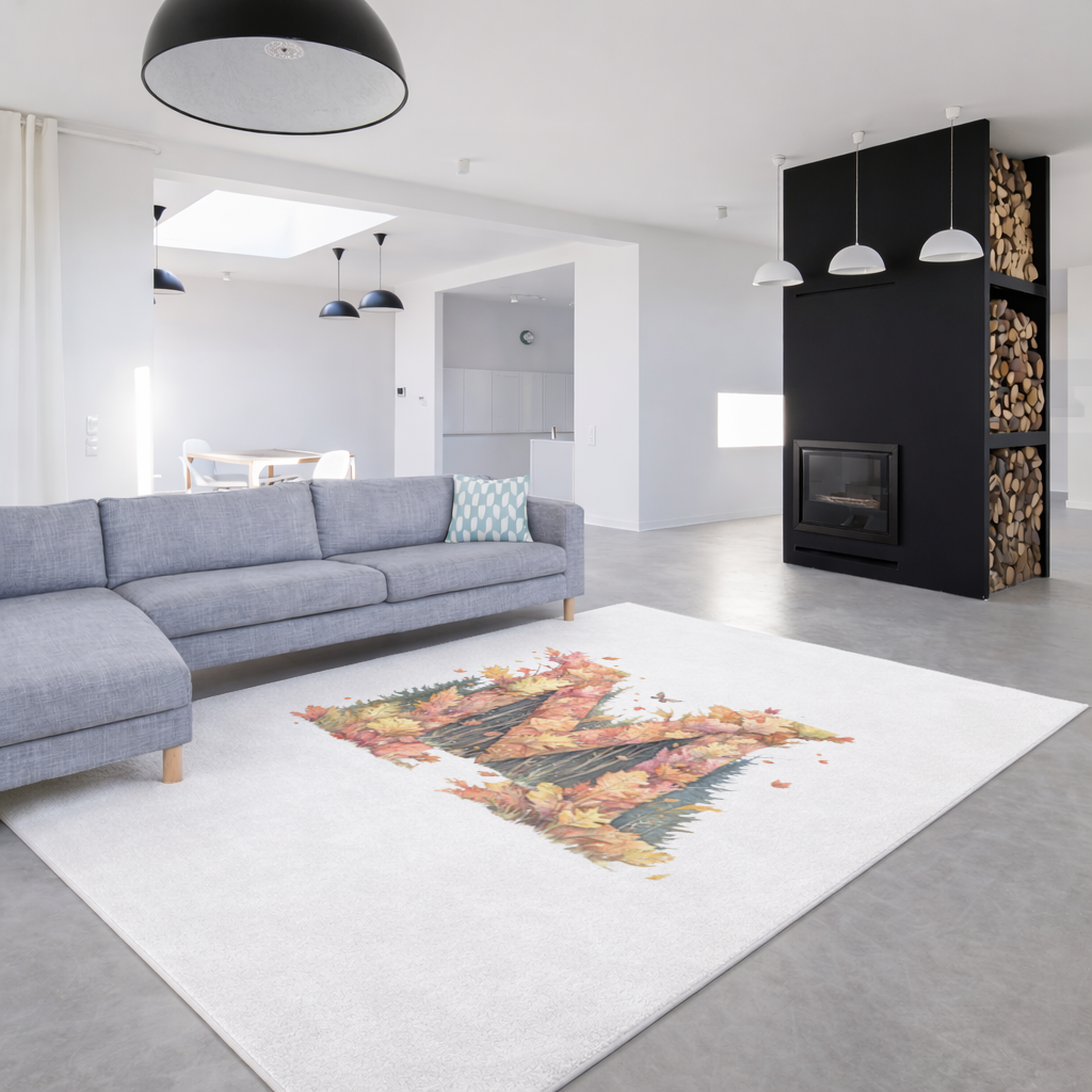 Sonbahar Yapraklı M Harfi Salon Halısı