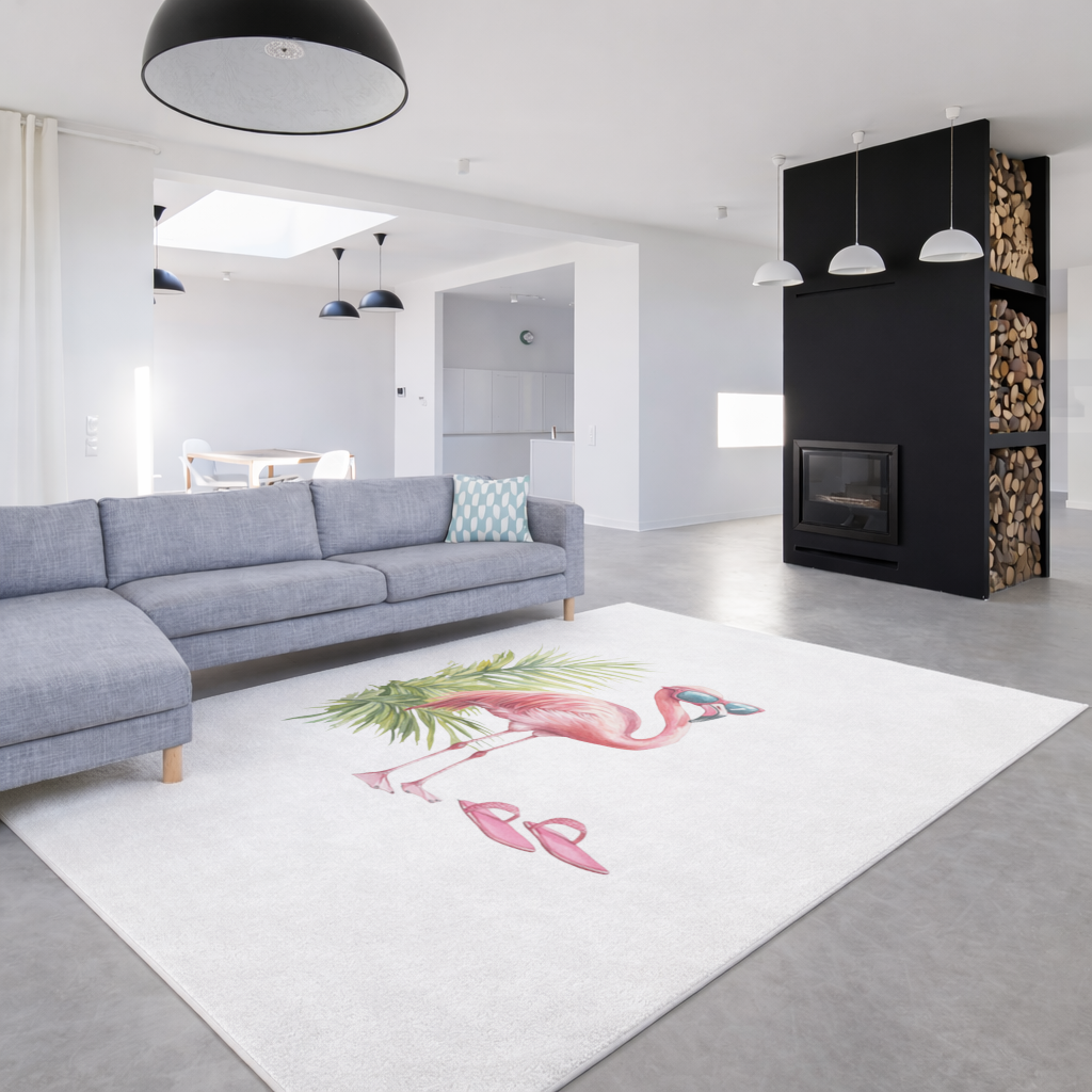 Güneş Gözlüklü Pembe Flamingo Salon Halısı