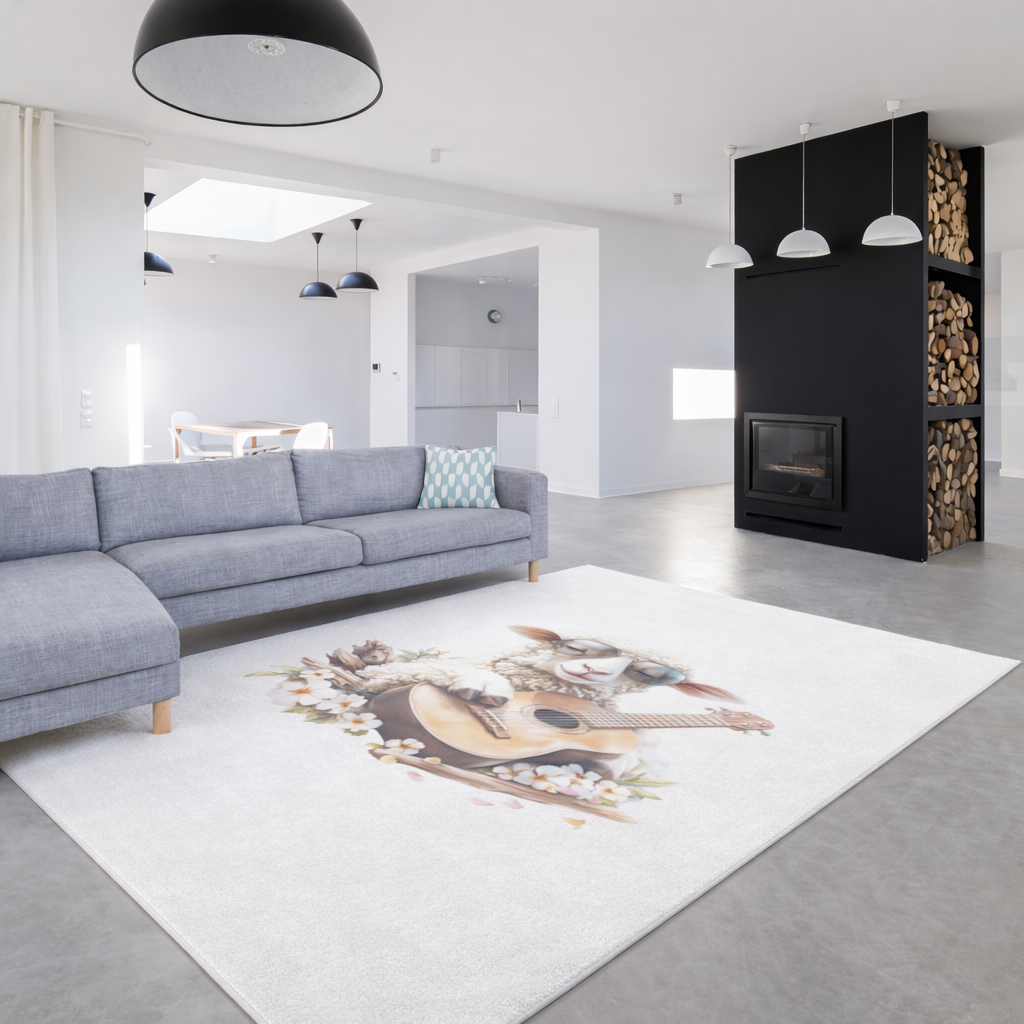 Ukulele Çalan Havalı Gözlüklü Koyun Salon Halısı