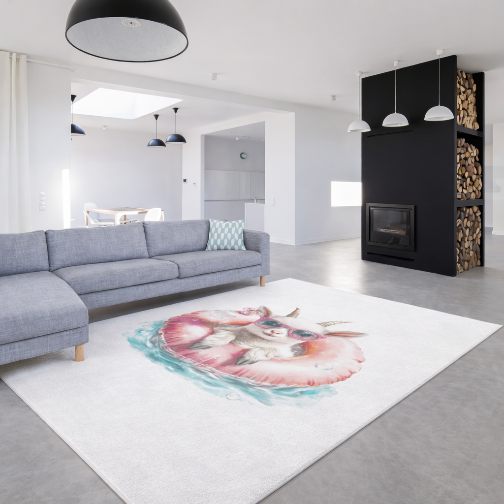 Pembe Gözlüklü Havuzda Yavru Keçi Salon Halısı