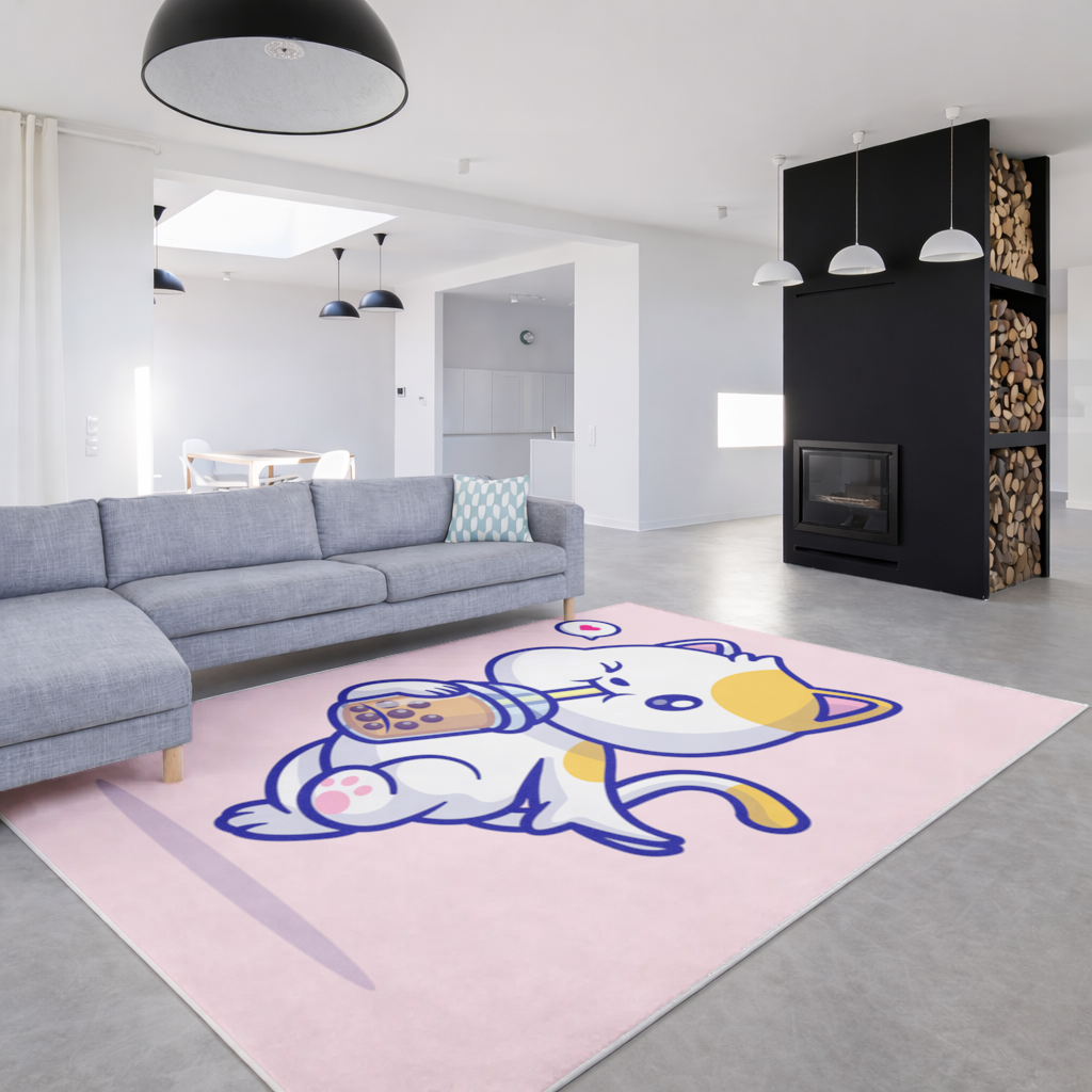 Kawaii Cat Drinking Boba Tea Living room carpet