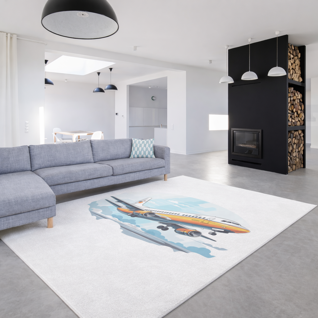 Retro Orange Commercial Airplane Living room carpet