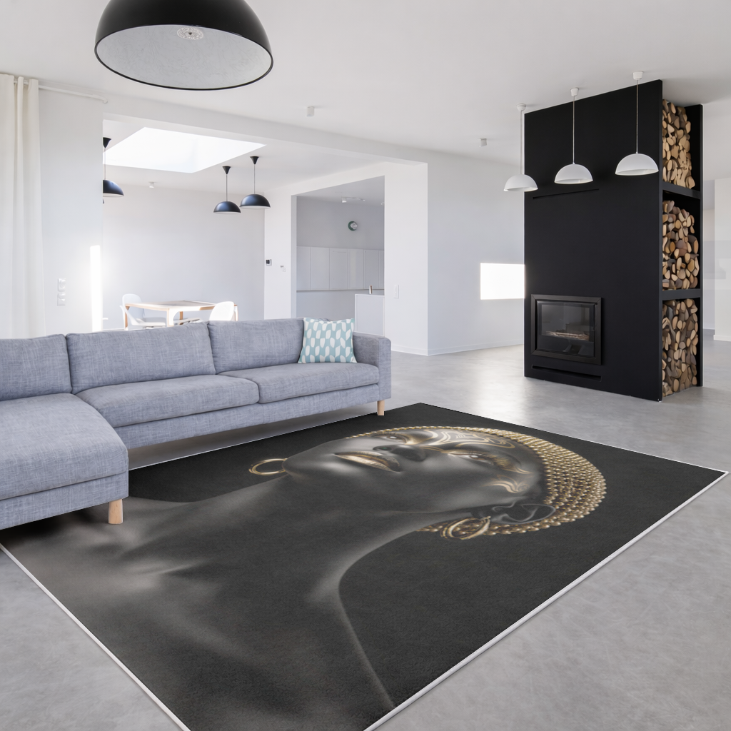 Siyah Altın Afrofütürist Kadın Salon Halısı