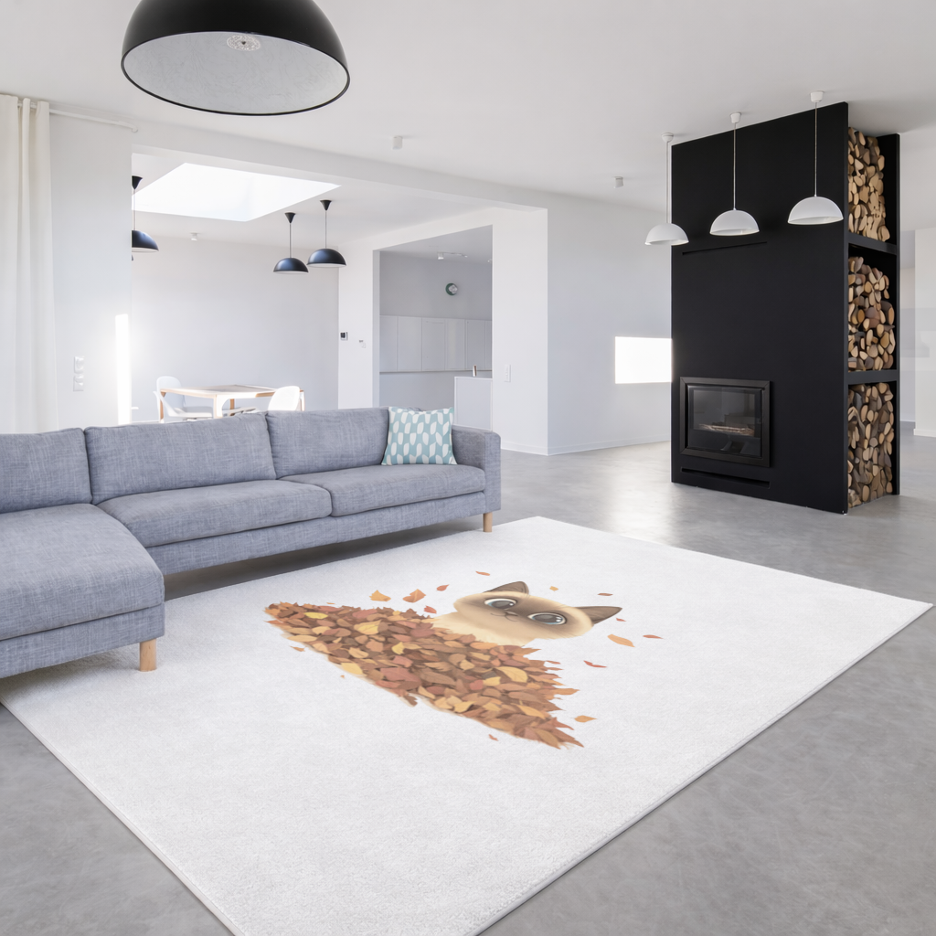 Siamese Cat in Autumn Leaf Pile 