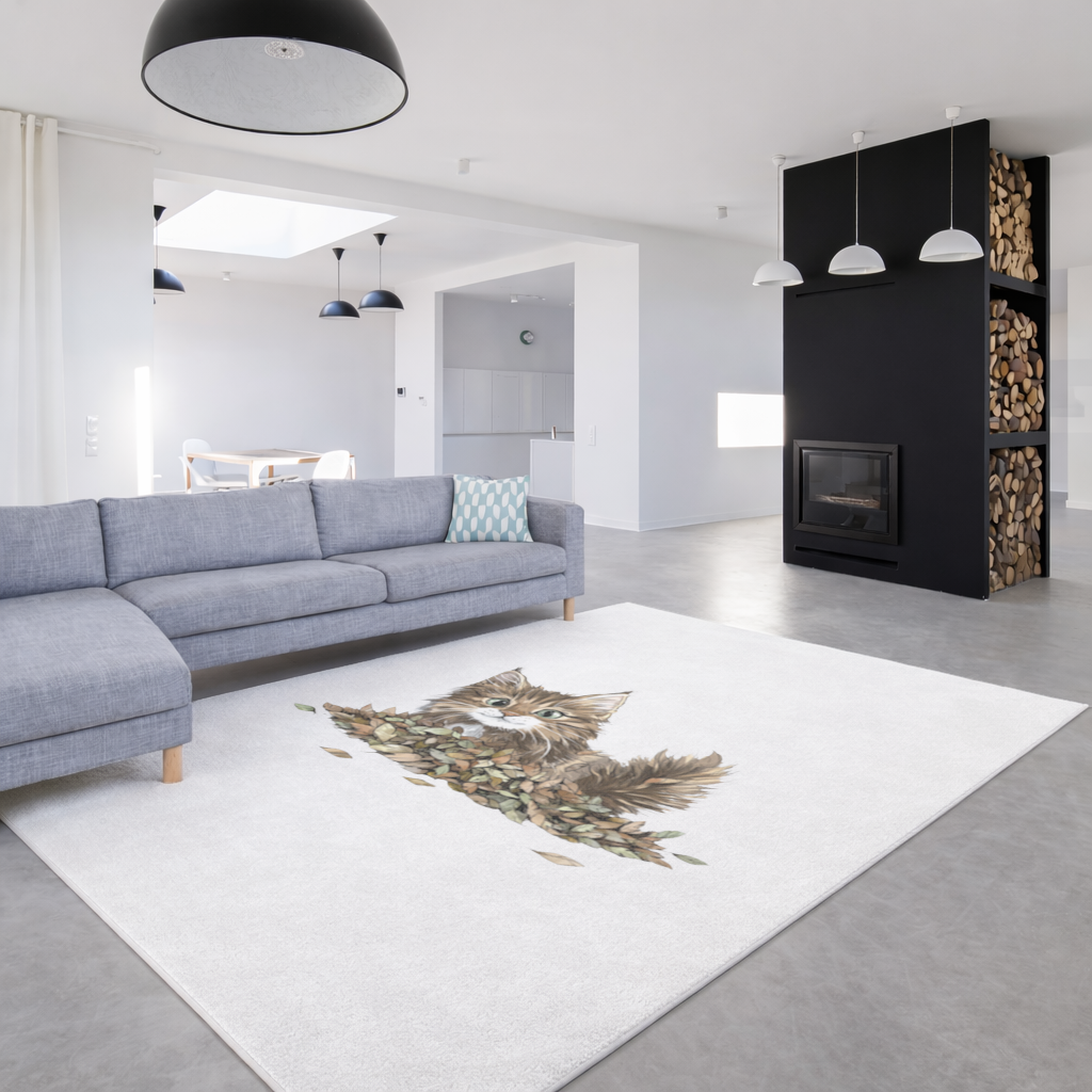 Cute Fluffy Kitten in Autumn Leaves Living room carpet