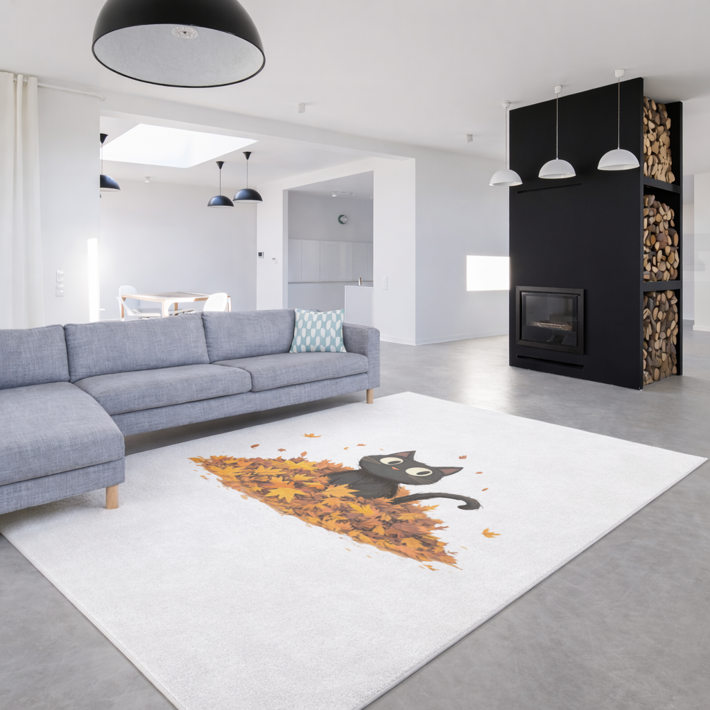 Cute Black Cat in Autumn Leaves 