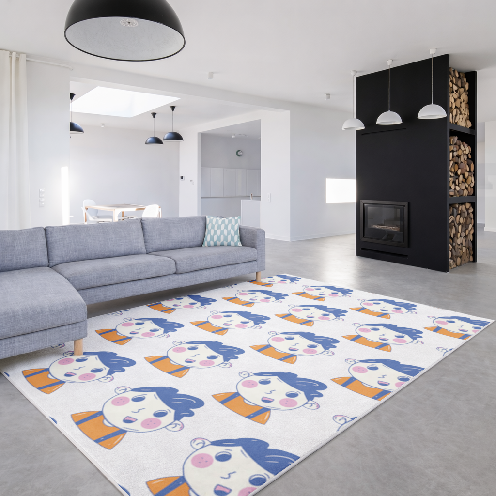 Cute Smiling Boy with Blue Hair Living room carpet
