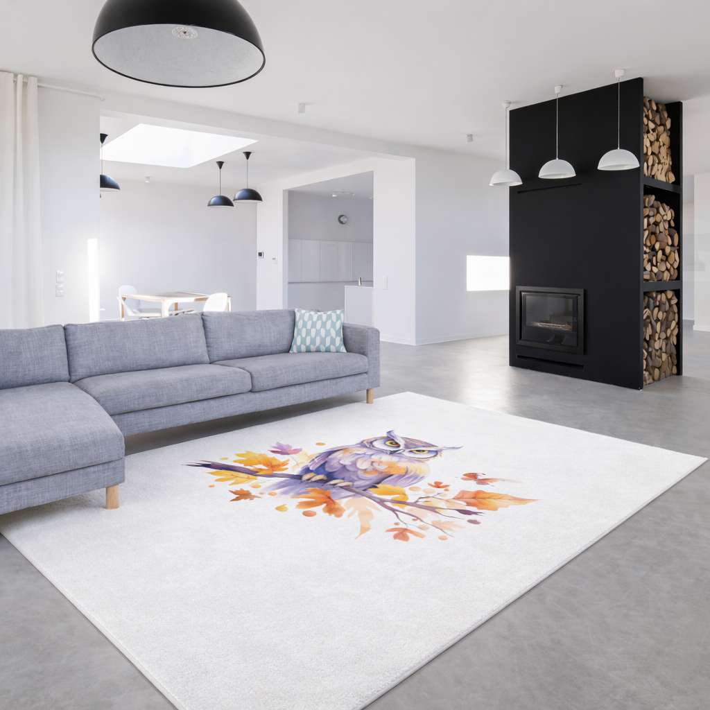 Suluboya Sonbahar Baykuşu ve Kelebek Salon Halısı