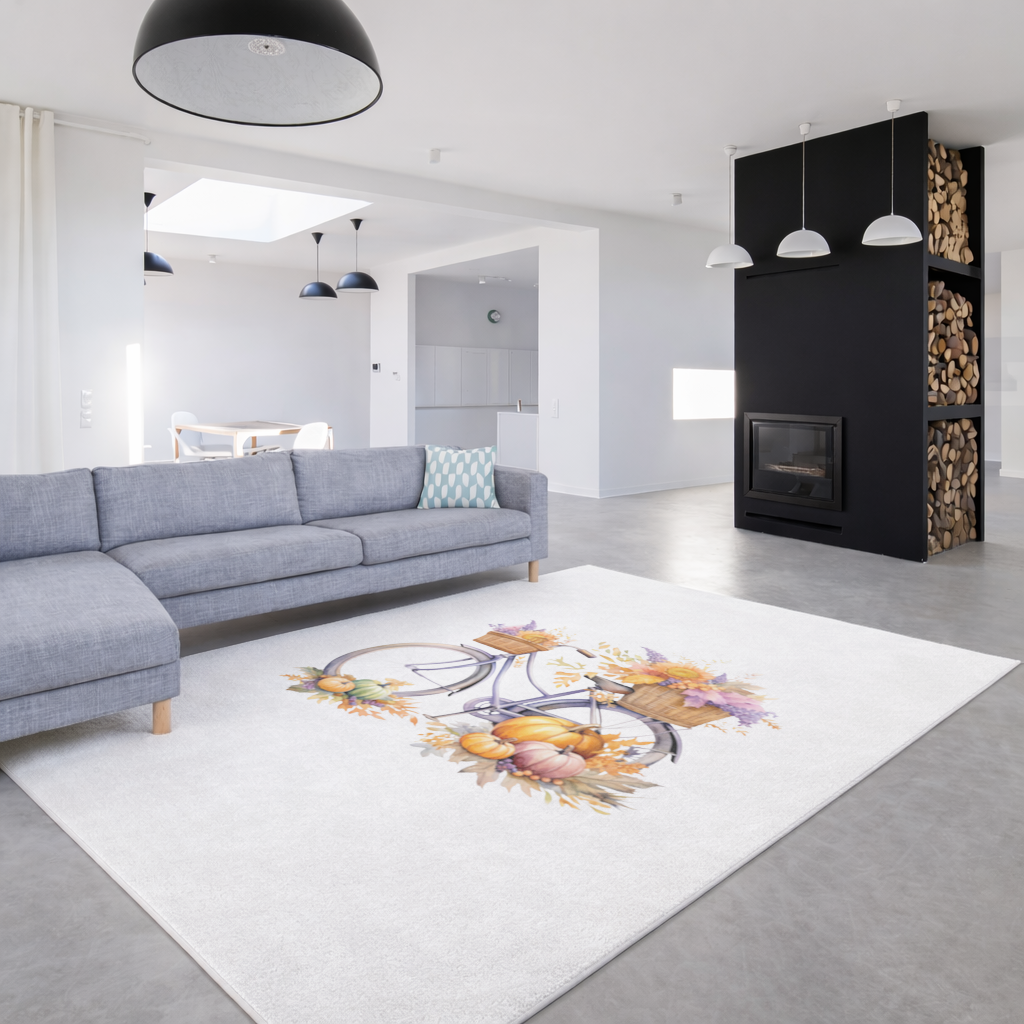 Lavender Autumn Bicycle with Pumpkins Living room carpet