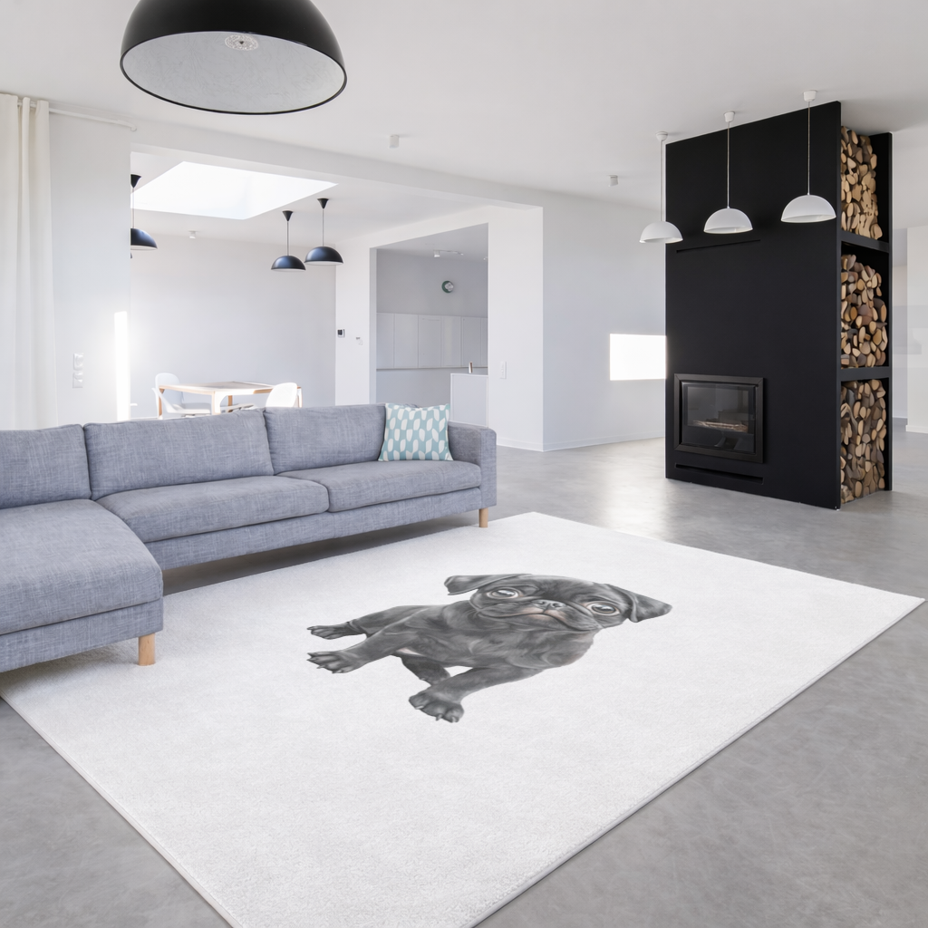 Innocent Black Pug Puppy Living room carpet