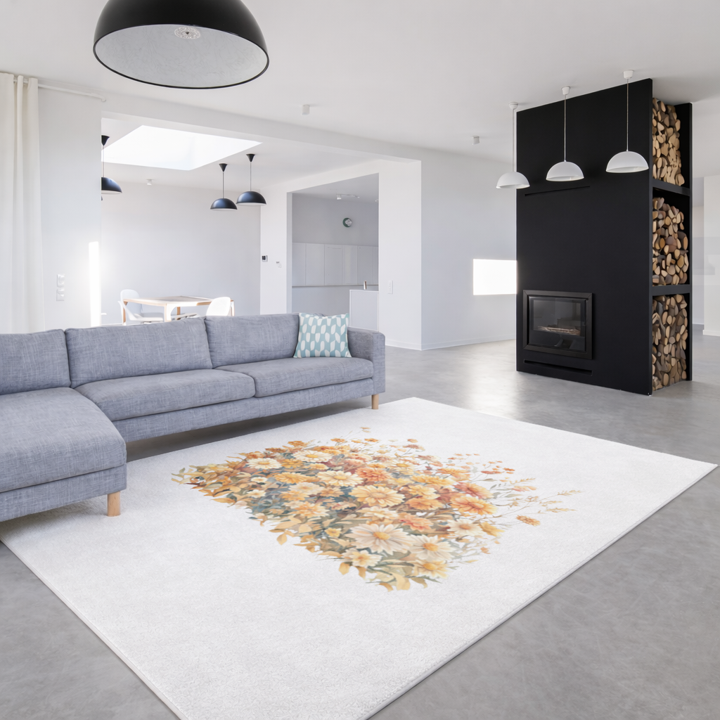 Watercolor Orange Wildflowers Living room carpet