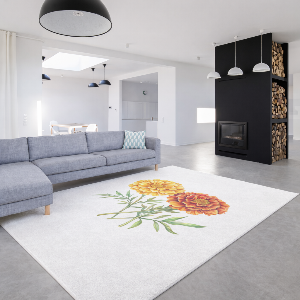 Botanical Yellow Orange Marigold Living room carpet