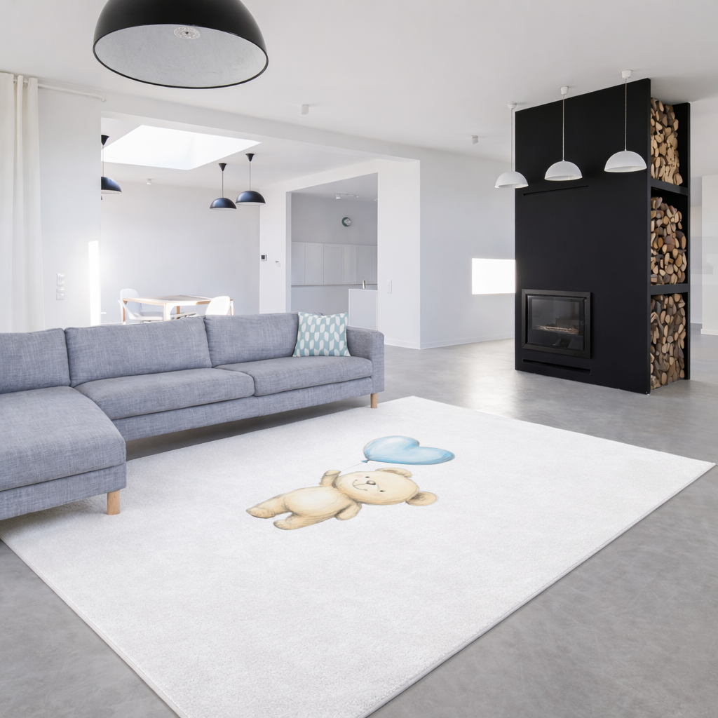 Cute Teddy Bear with Blue Heart Balloon Living room carpet