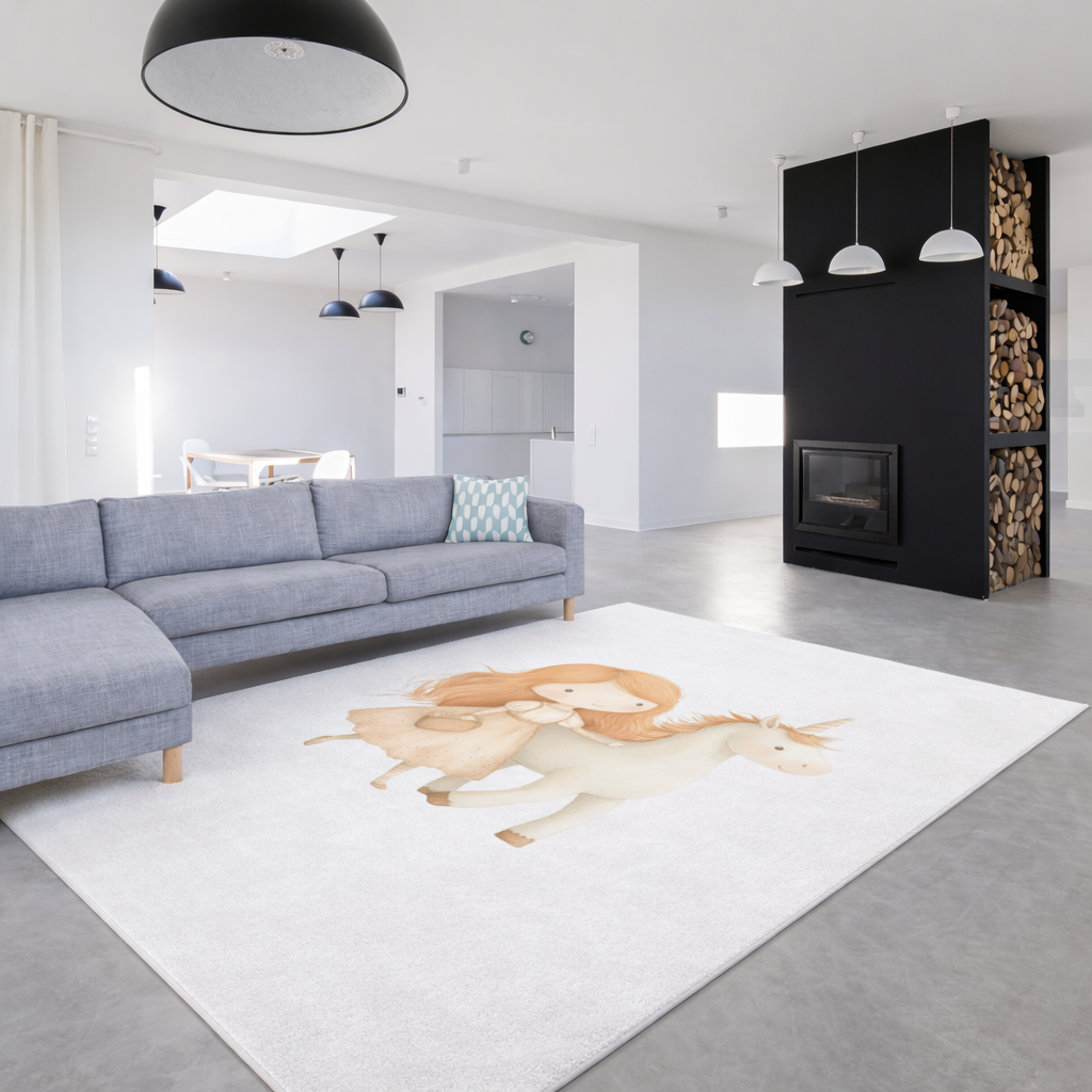Ginger Girl with Whimsical White Unicorn Living room carpet