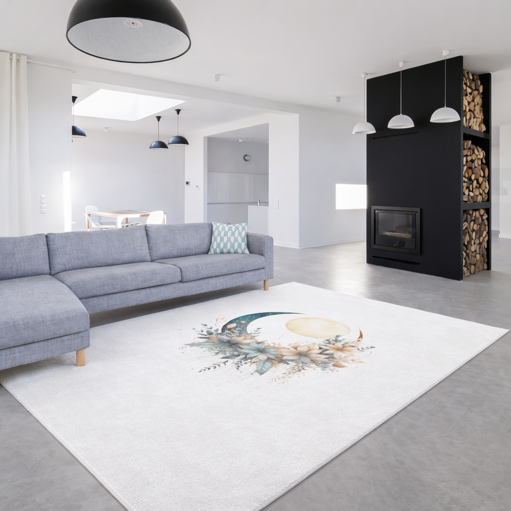 Boho Ay ve Botanik Çiçekler Salon Halısı