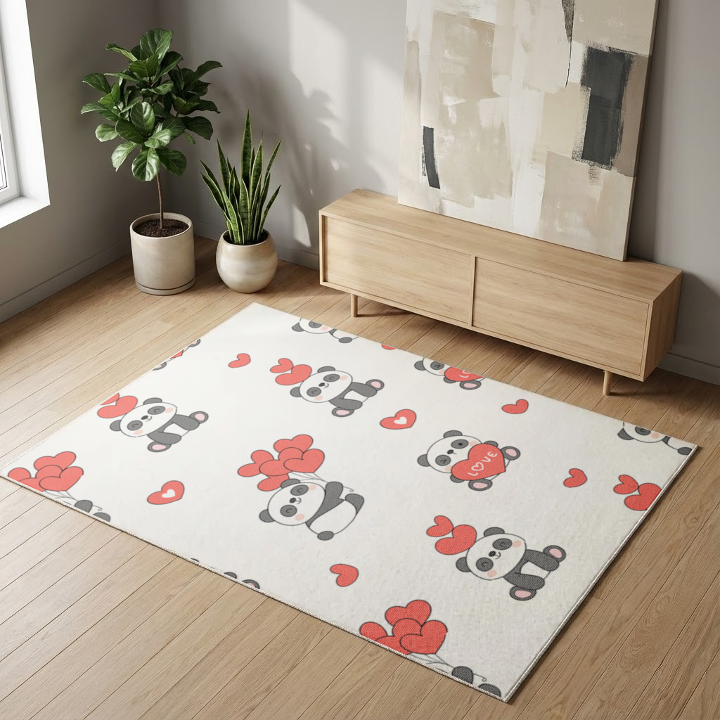 Cute Panda Valentines Day Love Heart Pattern Design Living room carpet