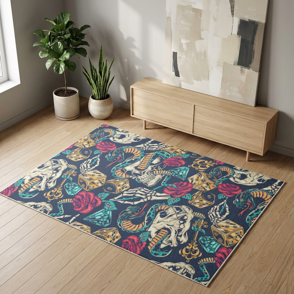 Kuru Kafa Yılan Zar ve Gül Deseni Salon Halısı