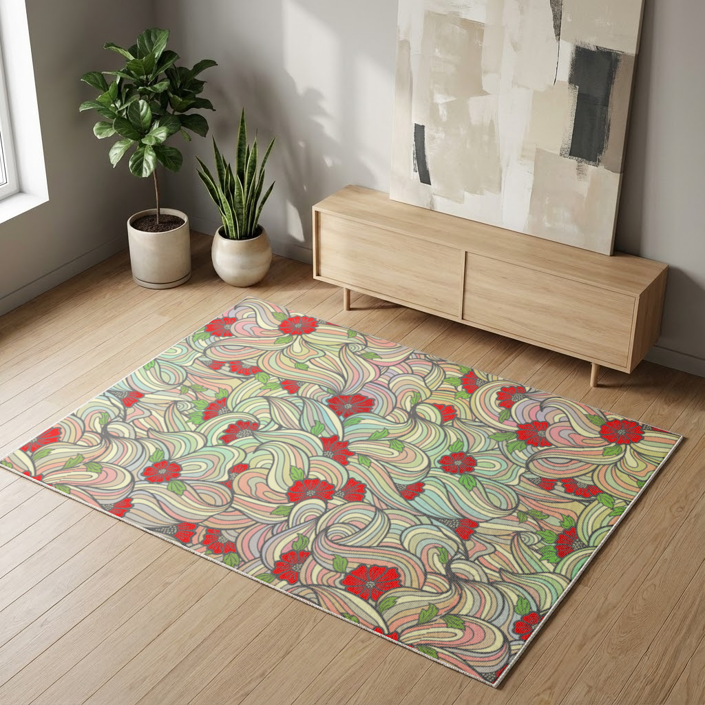 Floral Retro Wavy Pattern Living room carpet