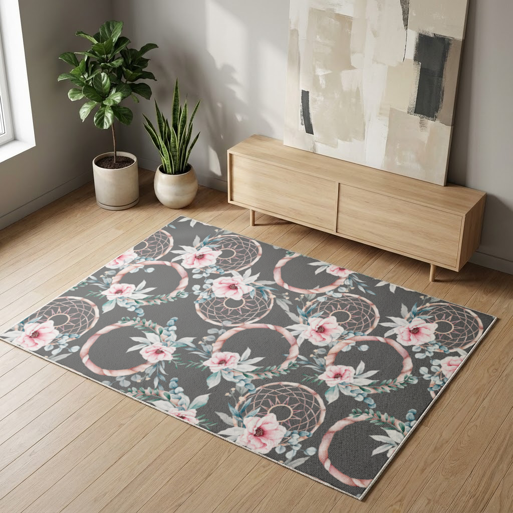 Boho Floral Dreamcatcher Pattern Living room carpet