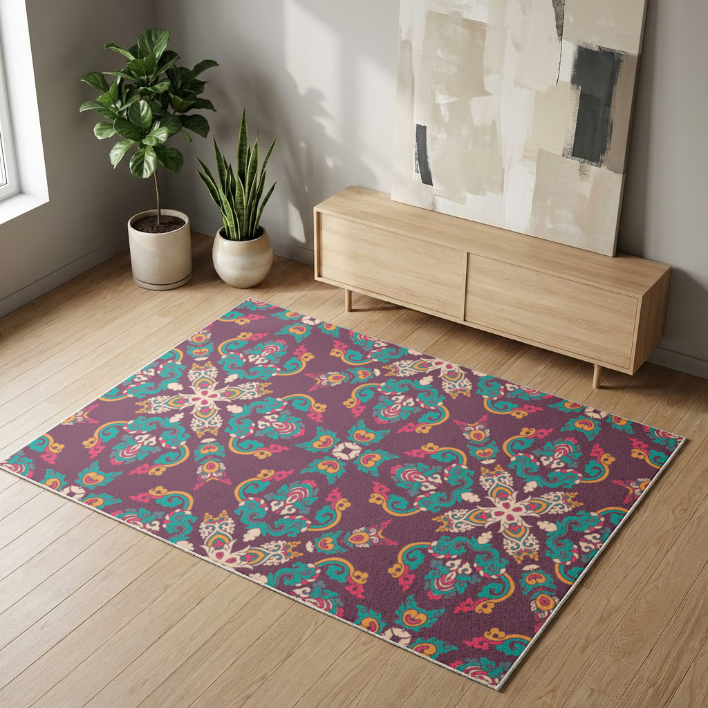 Otantik Osmanlı Motifli Renkli Mandala Deseni Salon Halısı