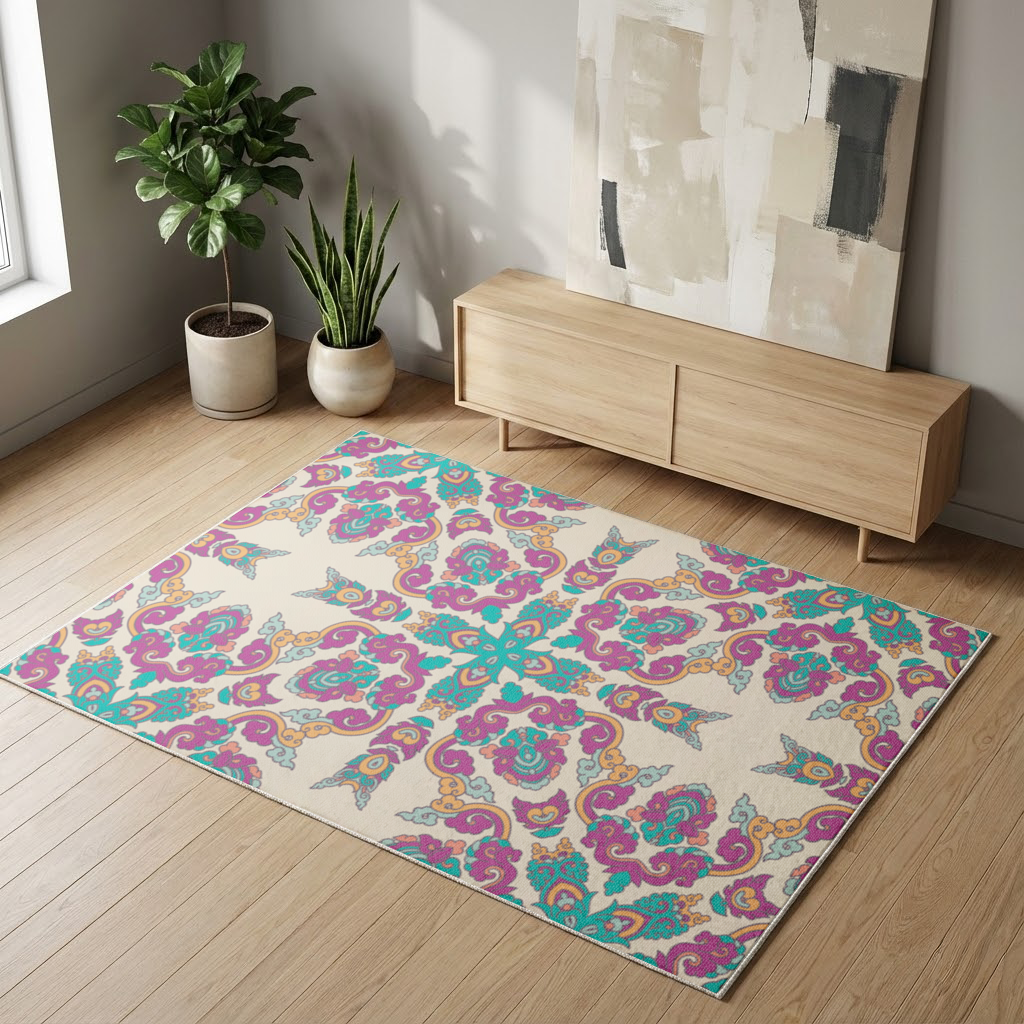 Colorful Oriental Symmetrical Mandala Pattern Living room carpet