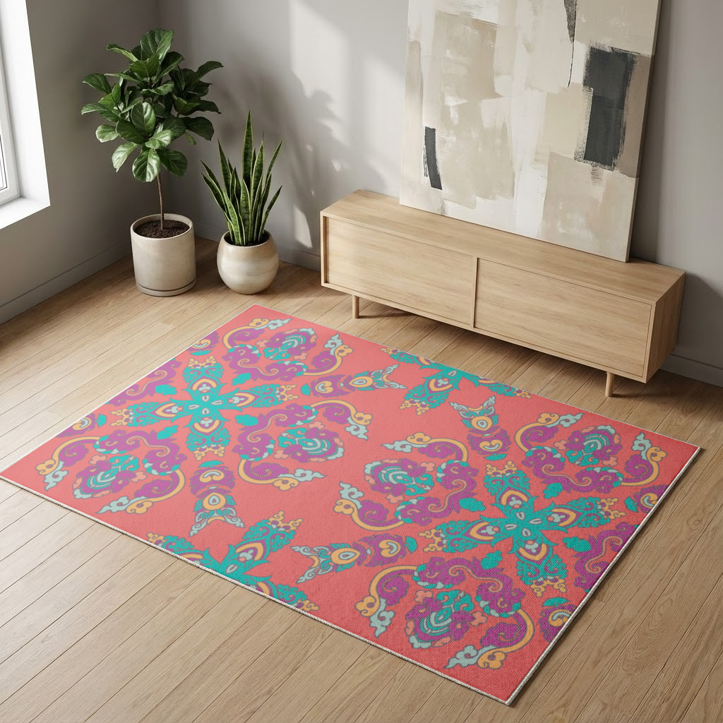 Vibrant Red Oriental Mandala Pattern 