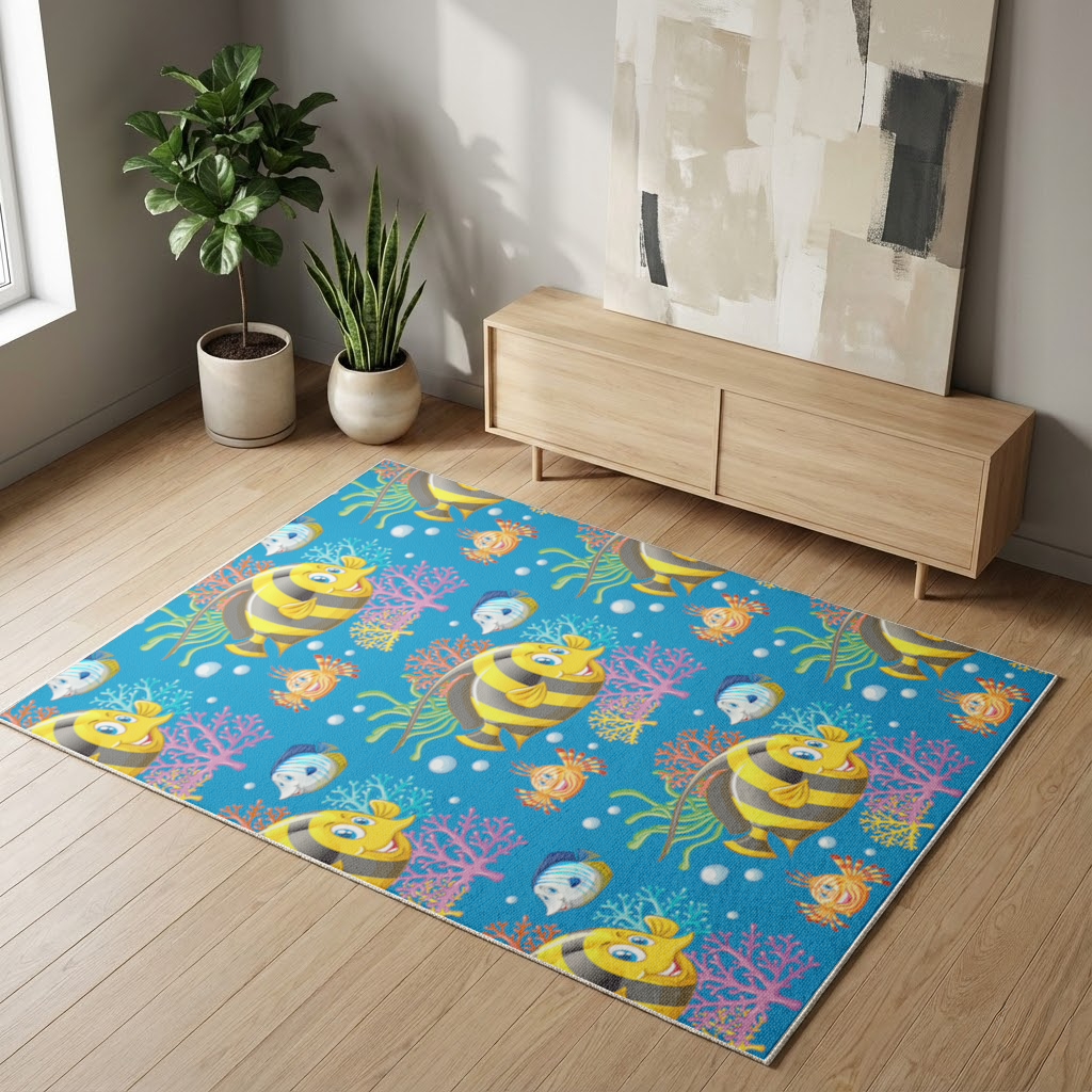 Colorful Tropical Fish and Coral Reef Pattern Living room carpet