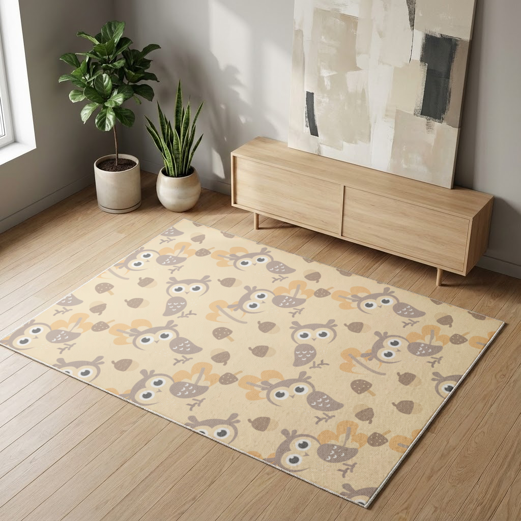 Cute Owl and Acorn Autumn Seamless Pattern Living room carpet