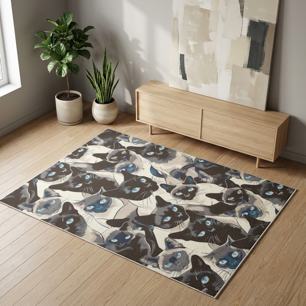 Blue Eyed Siamese Cat Elegant Illustration Pattern 