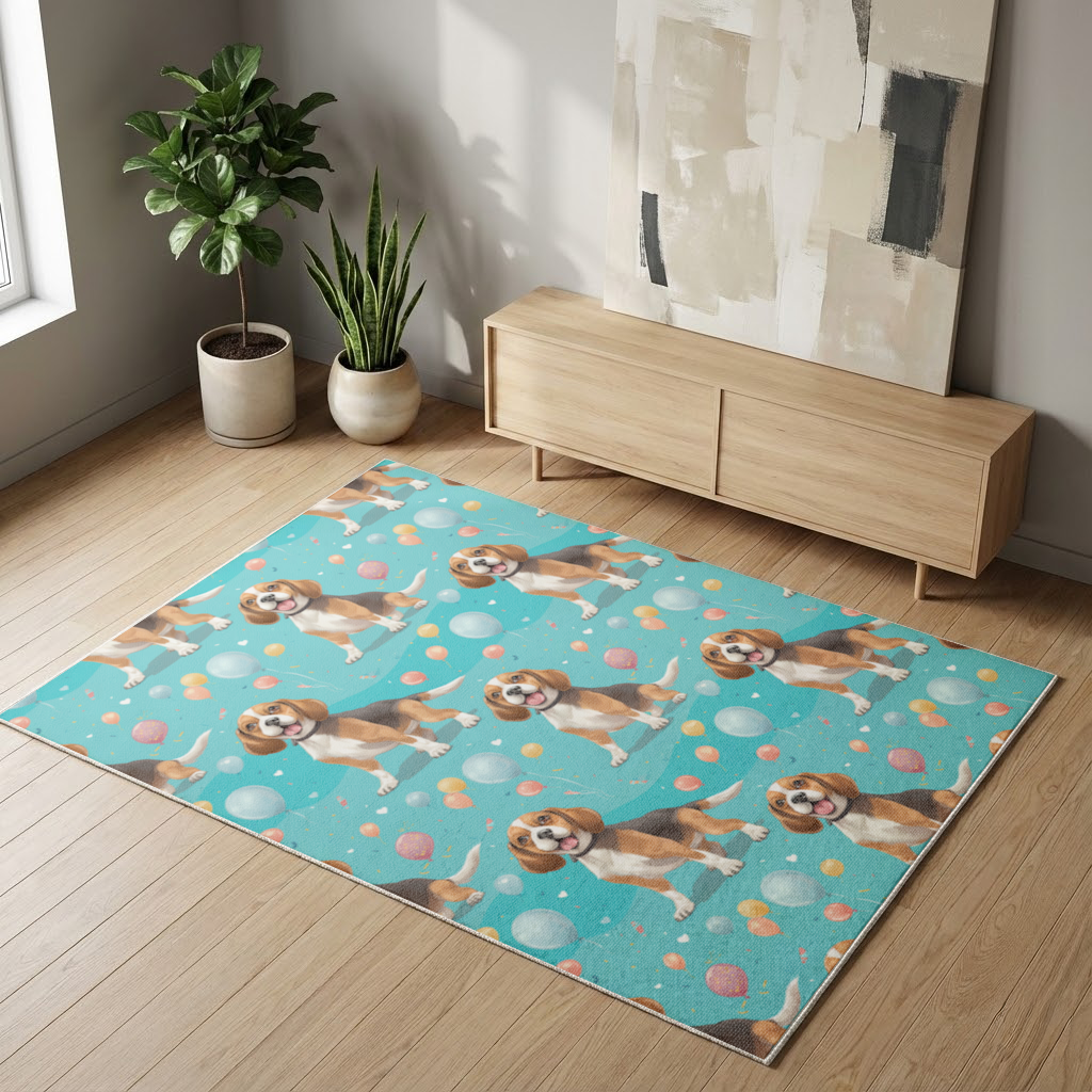 Cute Beagle Dog and Colorful Balloons Seamless Pattern Living room carpet