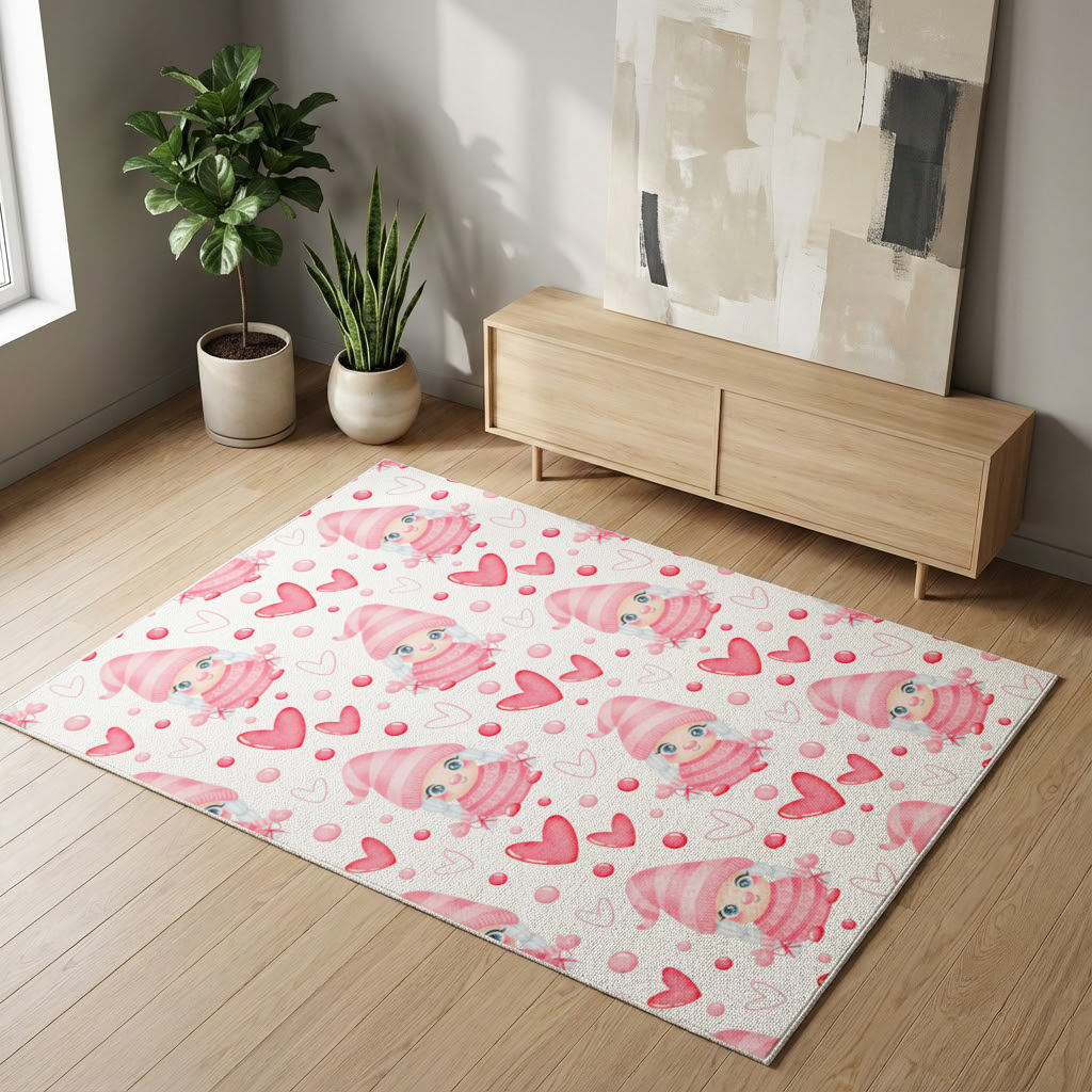 Cute Pink Baby Girl Valentines Day Heart Pattern Design Living room carpet