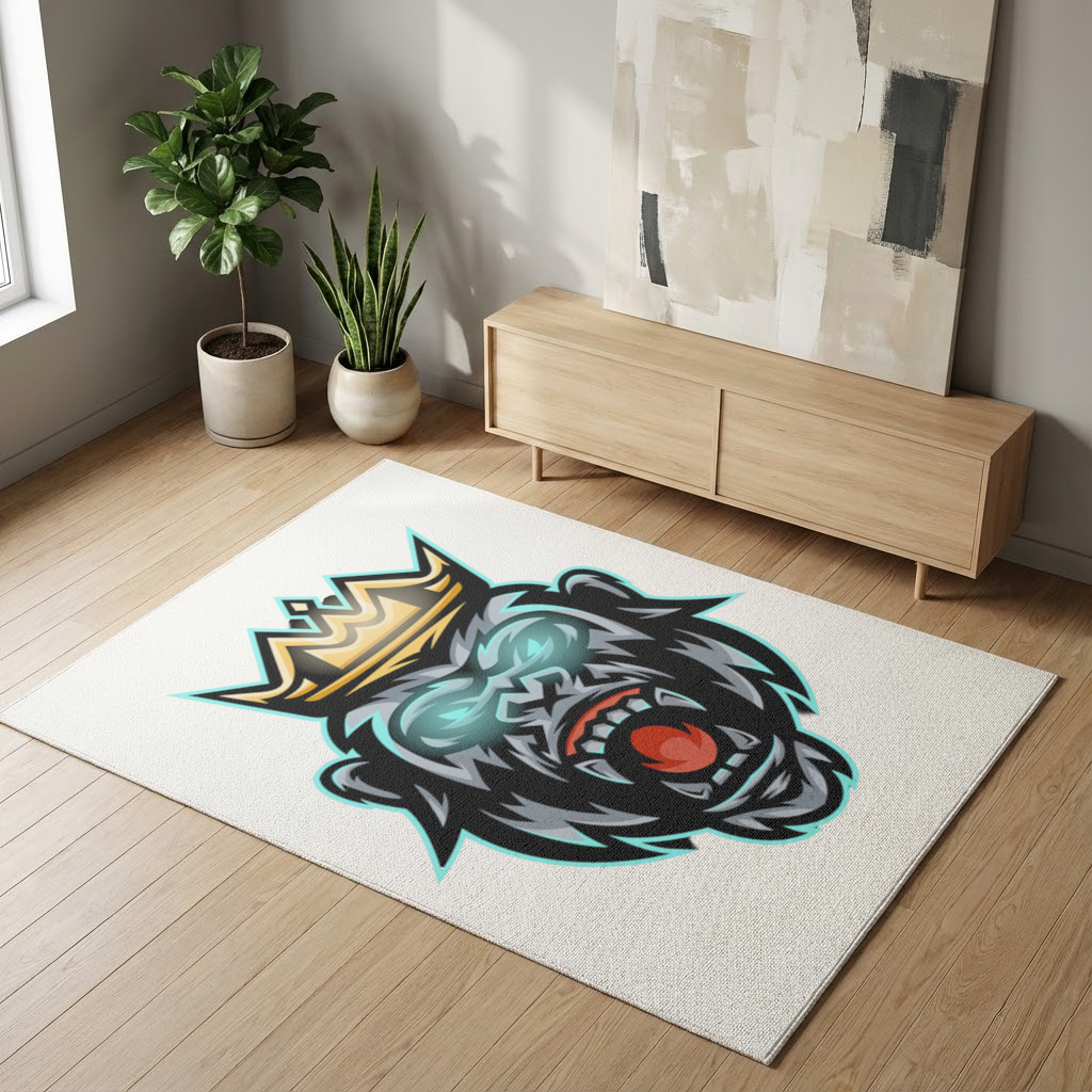 Angry Gorilla King with Crown Graphic - Neon Mascot Design Living room carpet