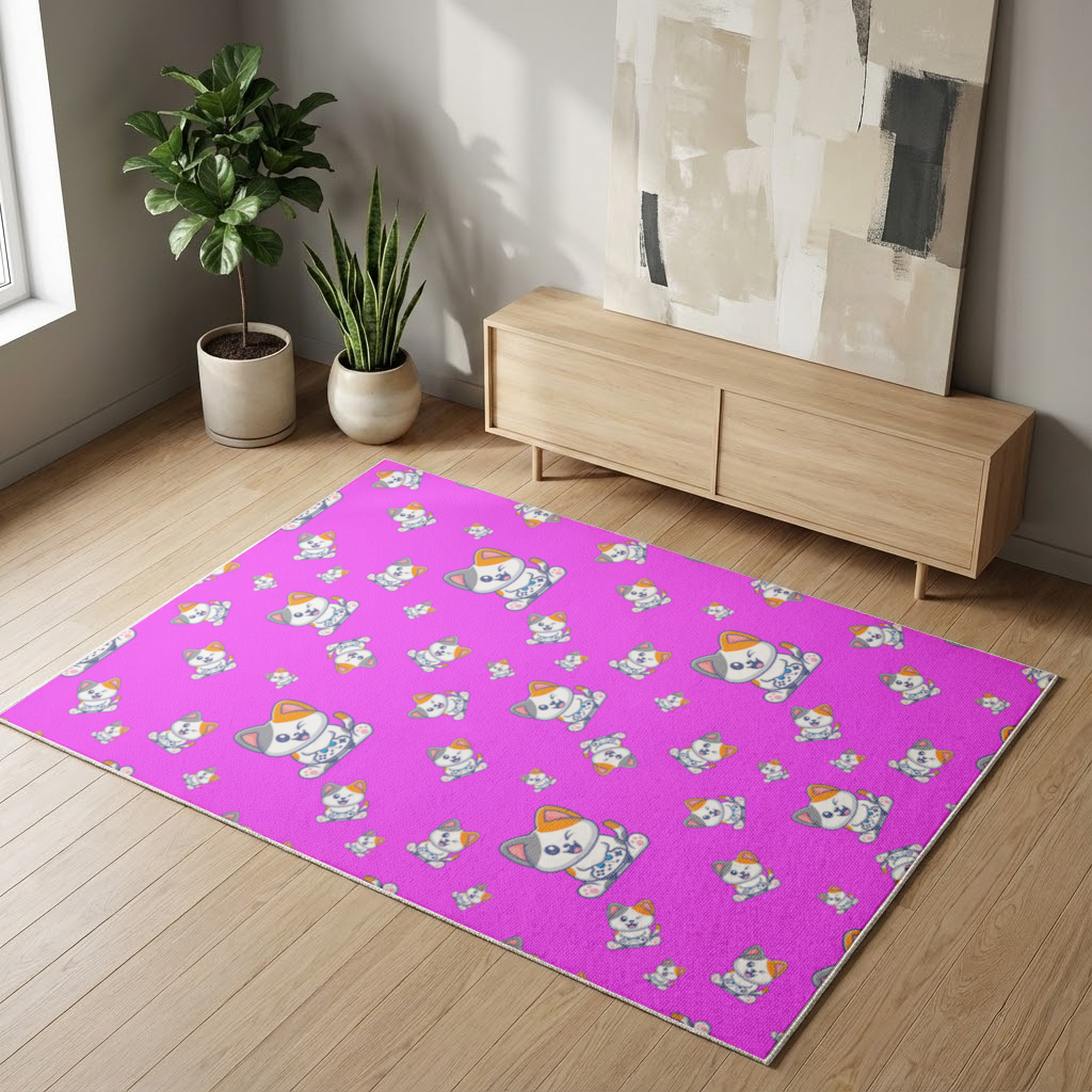 Cute Cartoon Cat Pattern on Pink Background 