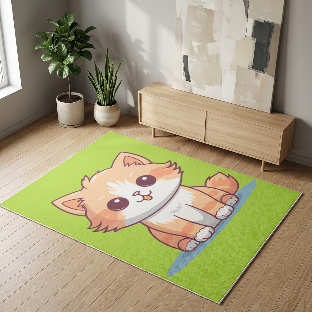 Cute Orange Cat Illustration Living room carpet