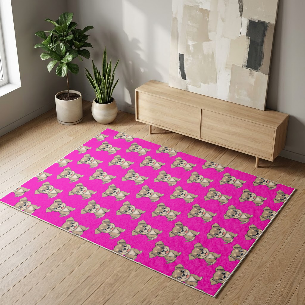 Cute Dog Illustration on Pink Background Living room carpet