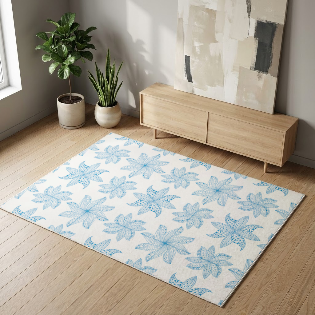 Blue Mandala Floral and Leaf Zentangle Pattern Living room carpet