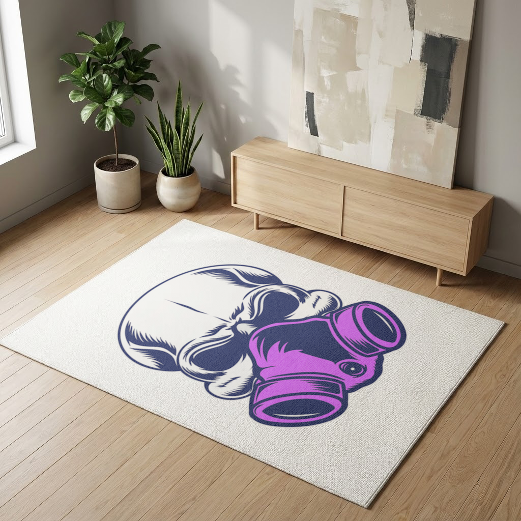 Skull with Gas Mask Illustration Modern and Edgy Design Living room carpet