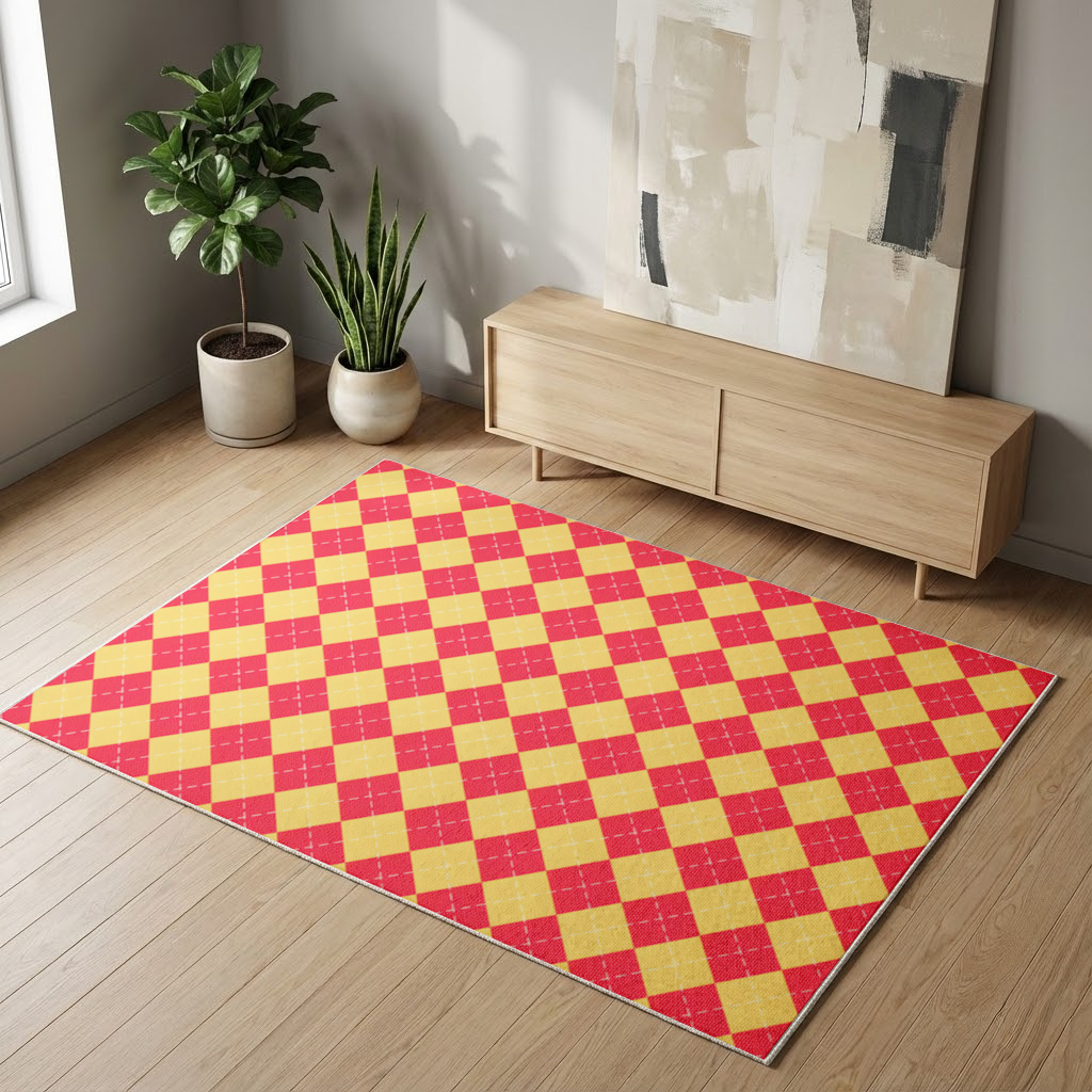 Red and Yellow Argyle Geometric Pattern Background Living room carpet