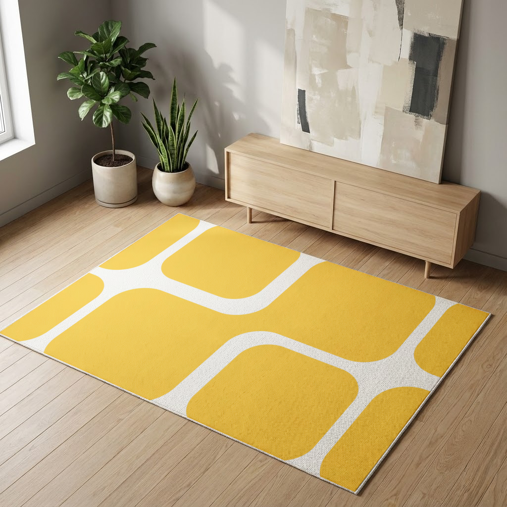 Yellow Geometric Labyrinth and Modern Abstract Pattern Living room carpet