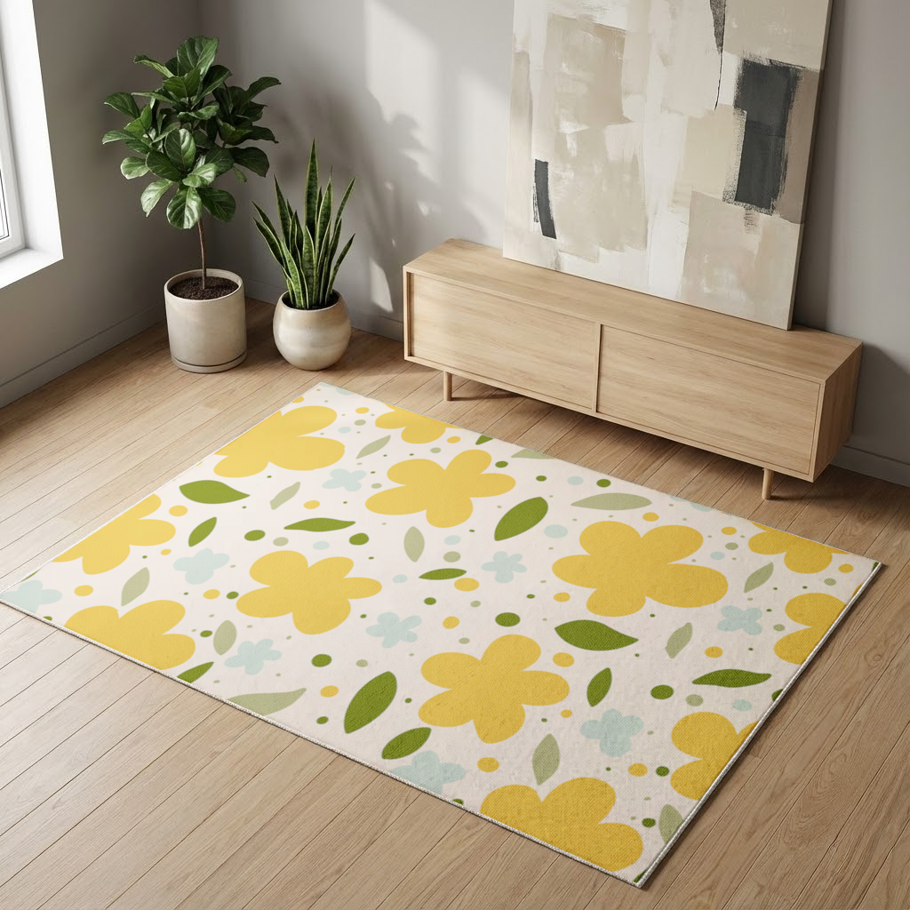Yellow Floral and Leaf Boho Seamless Pattern Living room carpet