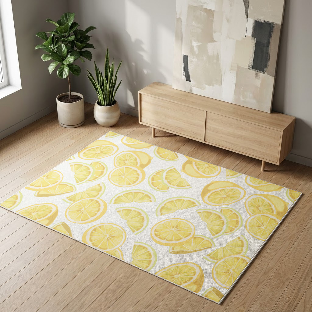 Fresh Lemon Slices Vibrant Summer Pattern Living room carpet