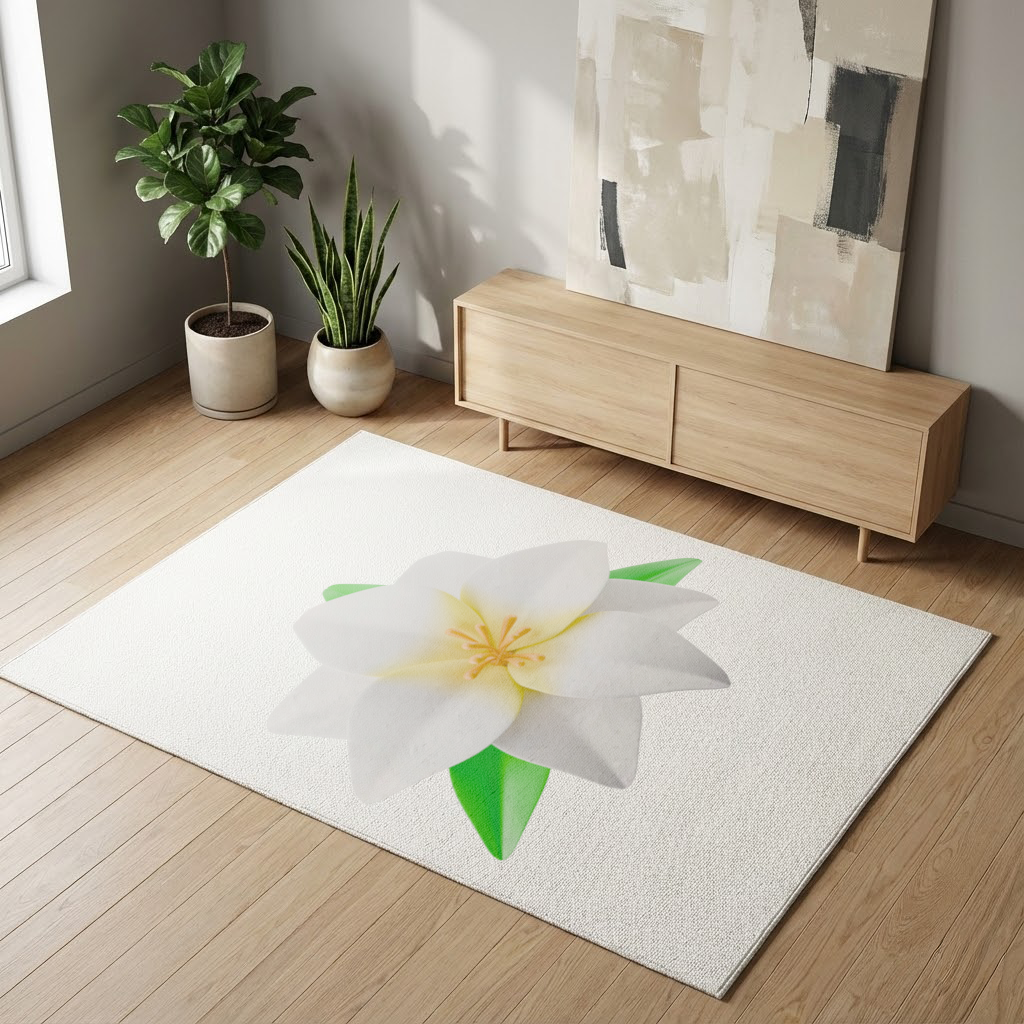 3D White Lily Flower Illustration Living room carpet