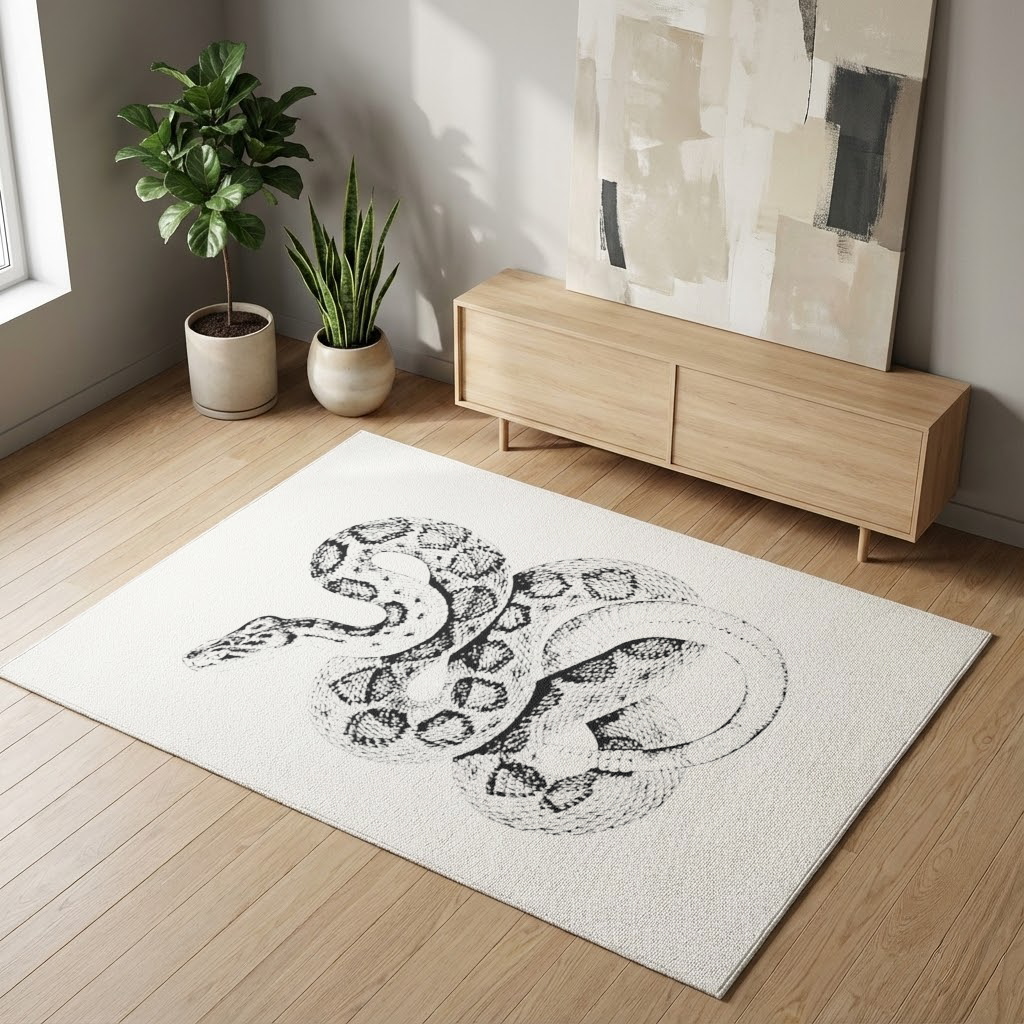 Detailed Vintage Rattlesnake Illustration Living room carpet