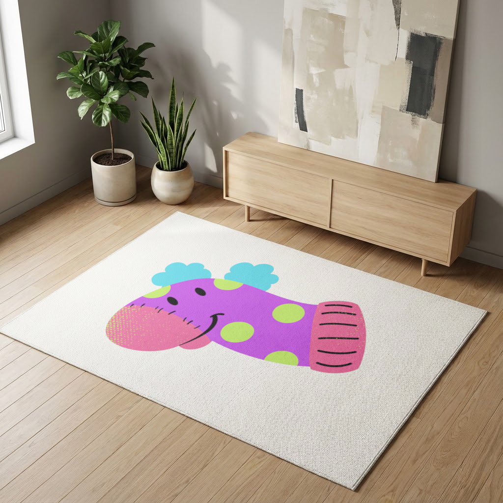 Sevimli Renkli Dinozor Çizimi Salon Halısı