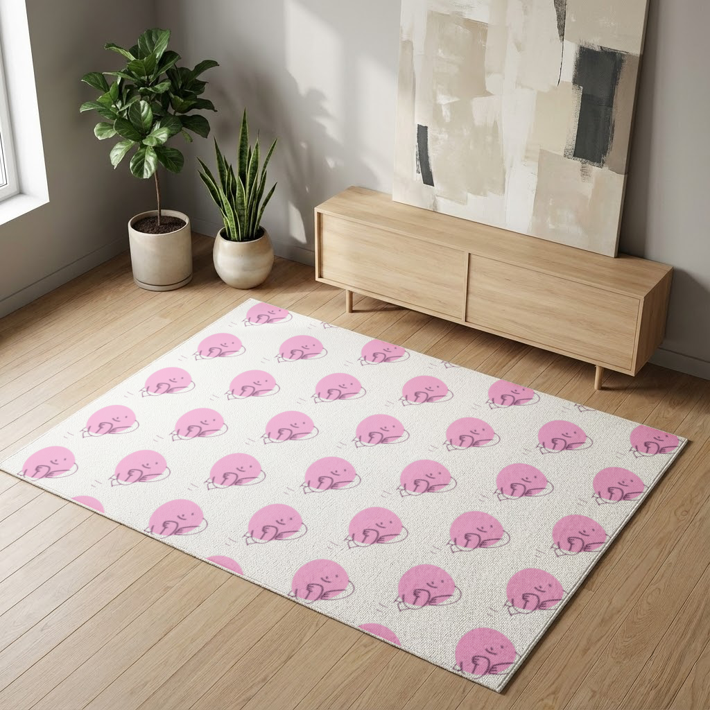 Cute Pink Lying Character Illustration Living room carpet