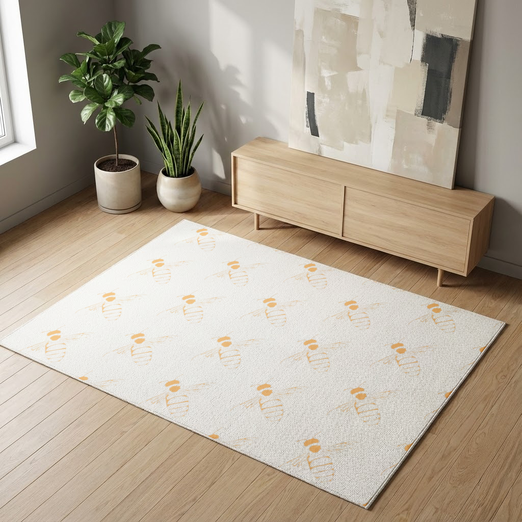 Minimal Orange Bee Illustration Living room carpet