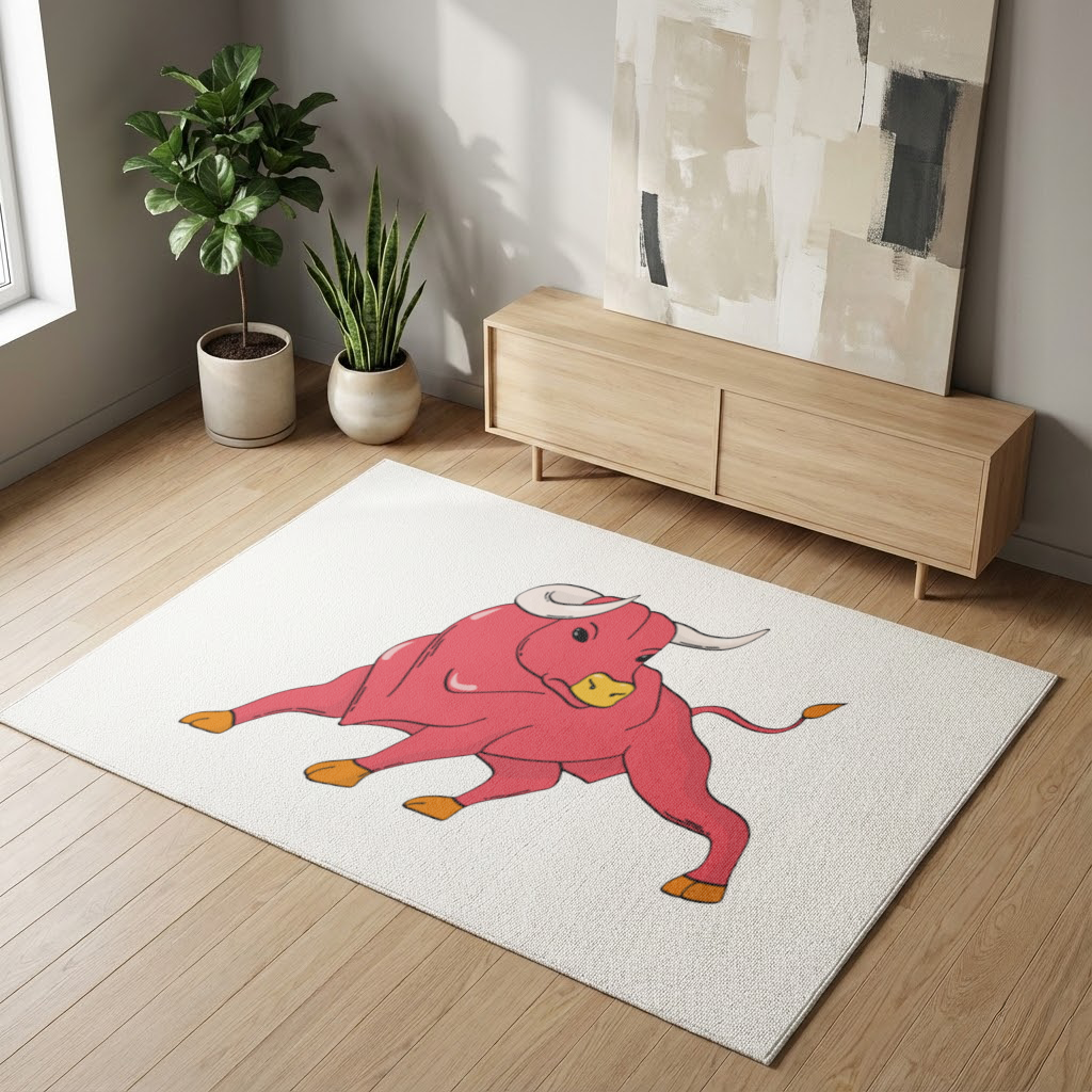 Spanish Red Bull Illustration Inspired by Matador Theme Living room carpet